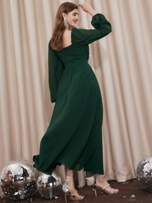 Elegant Ruched Split Bishop Sleeve Maxi Wrap Dress - Image 4