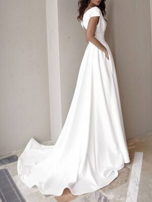 Elegant Ruffle V Neck Short Sleeve Midi Prom Dress - Image 3