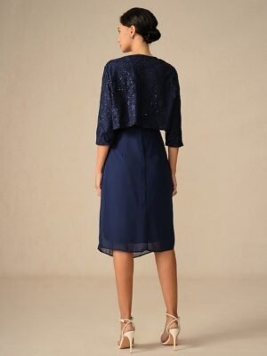 Elegant Sheath Lace Patchwork Crew Neck 3/4 Sleeve Midi Dress - Image 5
