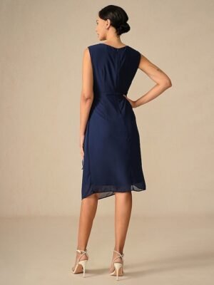 Elegant Sheath Lace Patchwork Crew Neck 3/4 Sleeve Midi Dress - Image 8