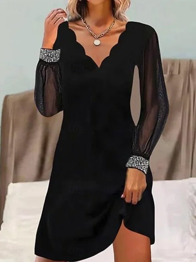 Elegant Sheath Mesh V Neck Long Sleeve Maxi Dress - Image 1