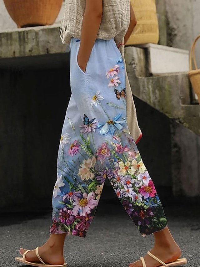 Elegant Skinny Vintage Floral High Waist Full Length Pants - Image 1