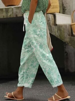 Elegant Skinny Vintage Floral High Waist Full Length Pants - Image 2