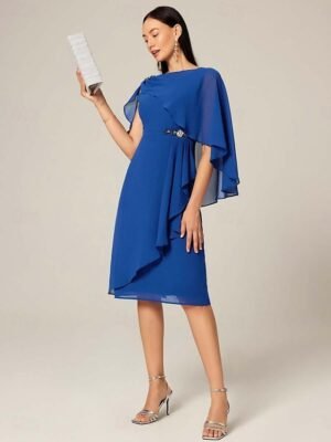 Elegant Sleeveless Plain V Neck Mini Cocktail Dress - Image 20