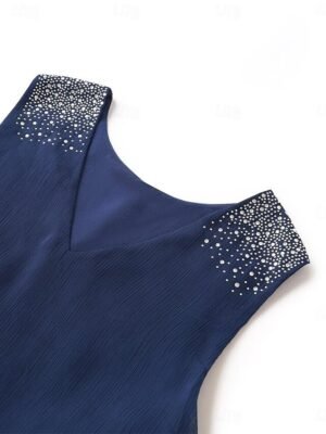 Elegant Sleeveless Plain V Neck Mini Cocktail Dress - Image 3