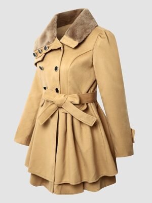 Elegant Slim Fit Double Breasted Long Sleeve Belted Winter Pea Coat - Image 10
