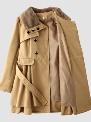 Elegant Slim Fit Double Breasted Long Sleeve Belted Winter Pea Coat - Image 11