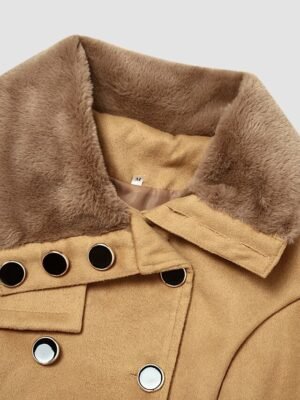 Elegant Slim Fit Double Breasted Long Sleeve Belted Winter Pea Coat - Image 12