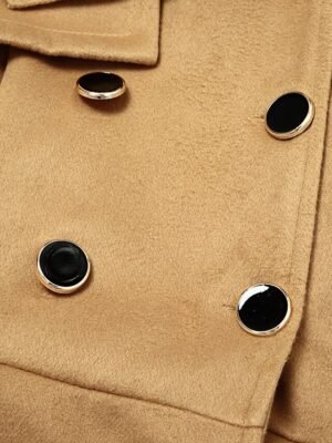 Elegant Slim Fit Double Breasted Long Sleeve Belted Winter Pea Coat - Image 13