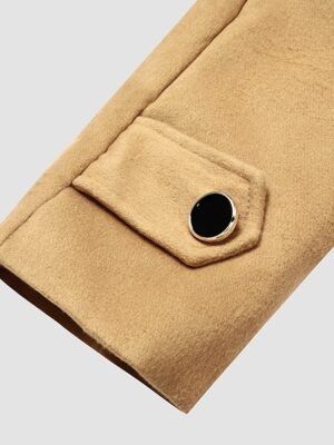 Elegant Slim Fit Double Breasted Long Sleeve Belted Winter Pea Coat - Image 15