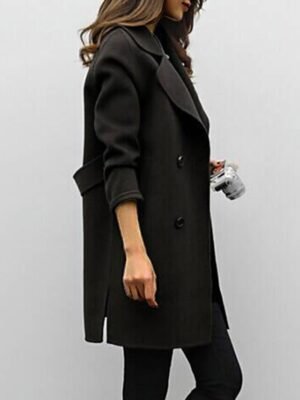 Elegant Slim Fit Double Breasted Long Sleeve Trench Coat - Image 4