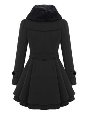 Elegant Slim Fit Double Breasted Long Sleeve Belted Winter Pea Coat - Image 4