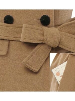 Elegant Slim Fit Double Breasted Long Sleeve Belted Winter Pea Coat - Image 6