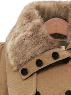 Elegant Slim Fit Double Breasted Long Sleeve Belted Winter Pea Coat - Image 7