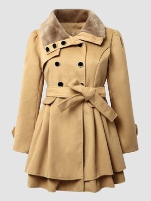 Elegant Slim Fit Double Breasted Long Sleeve Belted Winter Pea Coat - Image 8