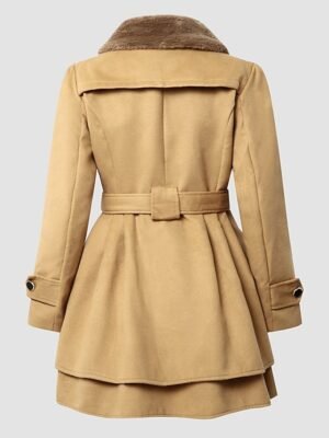 Elegant Slim Fit Double Breasted Long Sleeve Belted Winter Pea Coat - Image 9