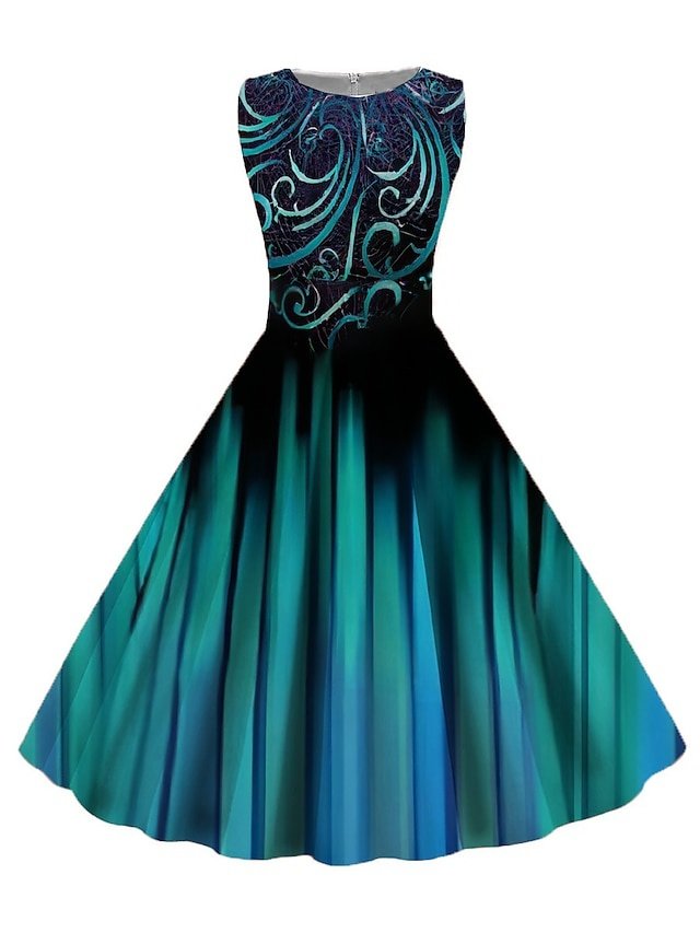 Elegant Slim Floral Crew Neck Sleeveless Midi Dress - Image 1