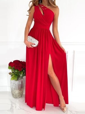 Elegant Slim Floral One Shoulder Sleeveless Maxi Dress - Image 6