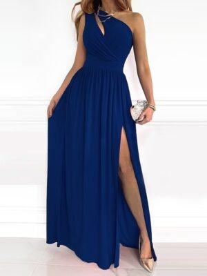 Elegant Slim Floral One Shoulder Sleeveless Maxi Dress - Image 8