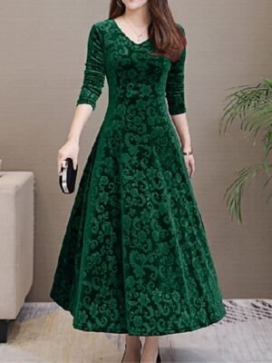 Elegant Slim Floral V Neck Long Sleeve Midi Dress - Image 5