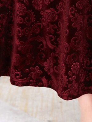 Elegant Slim Floral V Neck Long Sleeve Midi Dress - Image 8