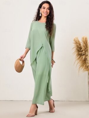 Elegant Slim Solid Crew Neck 3/4 Sleeve Blouse - Image 1