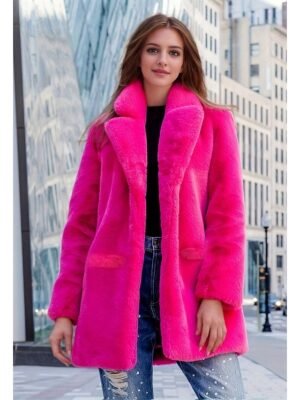 Elegant Slim Solid Lapel Long Sleeve Faux Fur Coat - Image 1