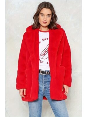 Elegant Slim Solid Lapel Long Sleeve Faux Fur Coat - Image 6