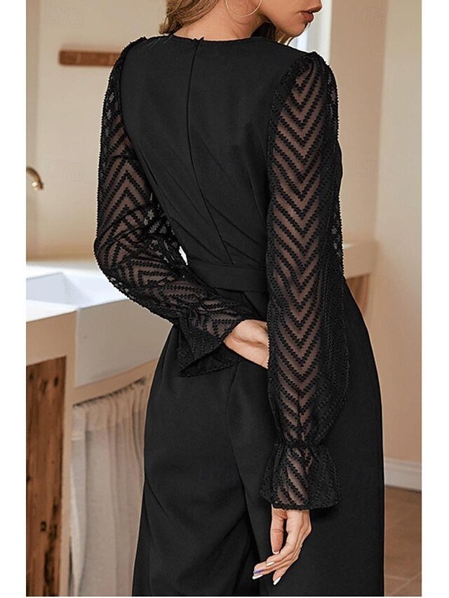 Elegant Slim Solid V Neck Long Sleeve Wide Leg Jumpsuit - Image 2