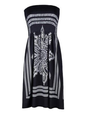 Elegant Standard Fit Graphic Strapless Sleeveless Mini Beach Dress - Image 4