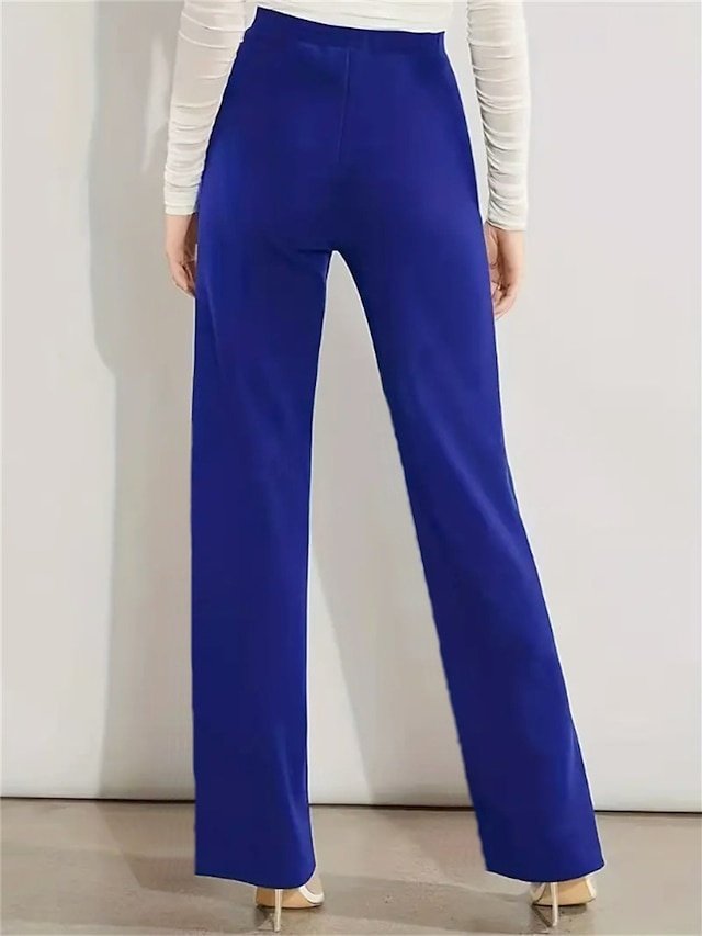 Elegant Straight Plain High Waist Full Length Trousers - Image 2