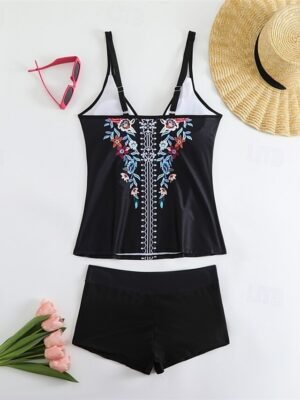 Elegant Stretchy V Neck Sleeveless Tankini Swimwear - Image 3