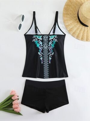 Elegant Stretchy V Neck Sleeveless Tankini Swimwear - Image 6