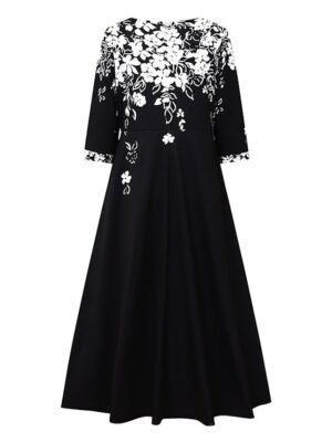 Elegant Stylish Floral V Neck Half Sleeve Midi Tunic Dress - Image 7