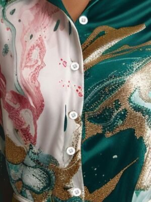 Elegant Stylish Marble Print Button Down Long Sleeve Blouse - Image 15