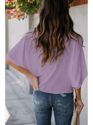 Elegant Stylish Solid Color Cowl Neck 3/4 Sleeve Regular Blouse - Image 12