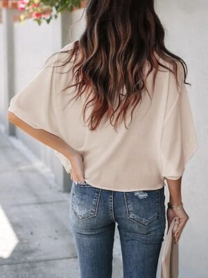 Elegant Stylish Solid Color Cowl Neck 3/4 Sleeve Regular Blouse - Image 4