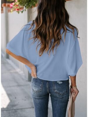 Elegant Stylish Solid Color Cowl Neck 3/4 Sleeve Regular Blouse - Image 6