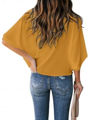 Elegant Stylish Solid Color Cowl Neck 3/4 Sleeve Regular Blouse - Image 9