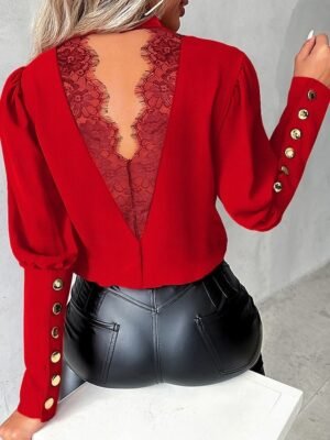 Elegant Stylish Solid High Neck Long Sleeve Blouse - Image 5