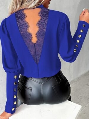 Elegant Stylish Solid High Neck Long Sleeve Blouse - Image 6