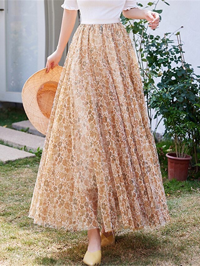 Elegant Swing Floral Lace Layered Long Midi Skirt - Image 2