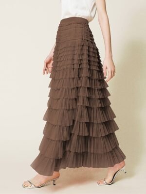 Elegant Swing High Waist Pleated Maxi Skirt - Image 14