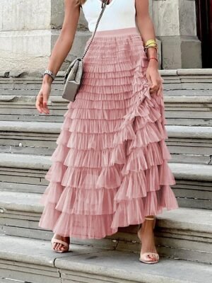Elegant Swing High Waist Pleated Maxi Skirt - Image 17