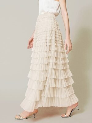 Elegant Swing High Waist Pleated Maxi Skirt - Image 25