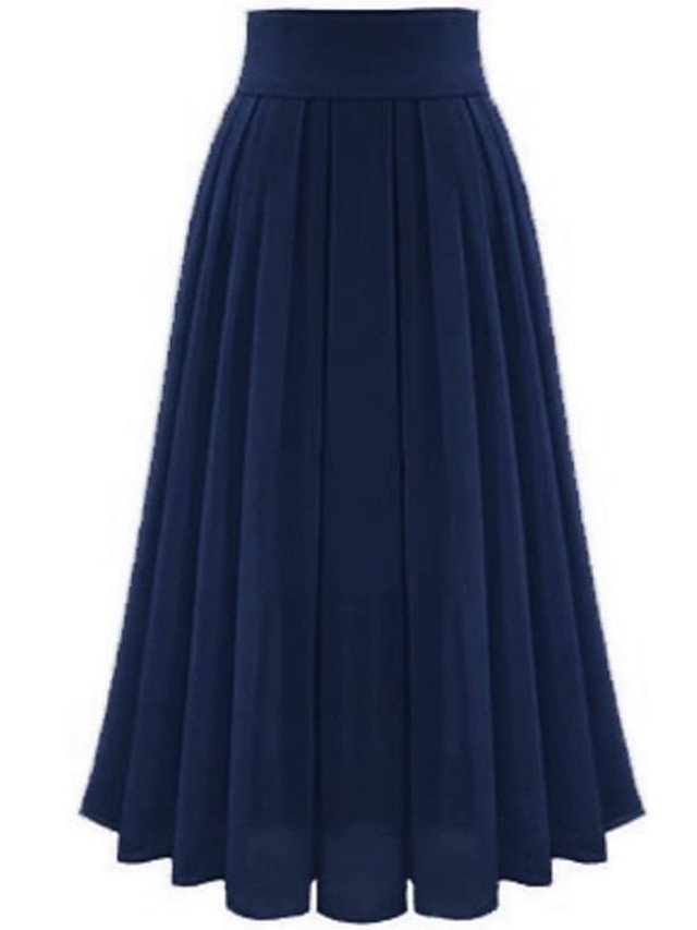 Elegant Swing Patchwork Maxi Pleated Skirt - Image 2