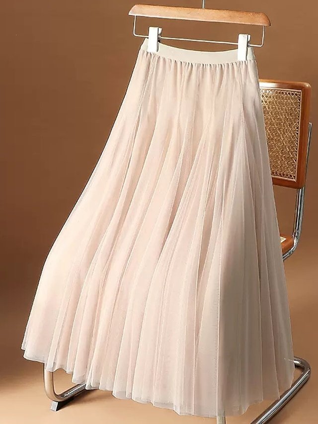 Elegant Swing Ruched Layered Solid Midi Skirt - Image 1