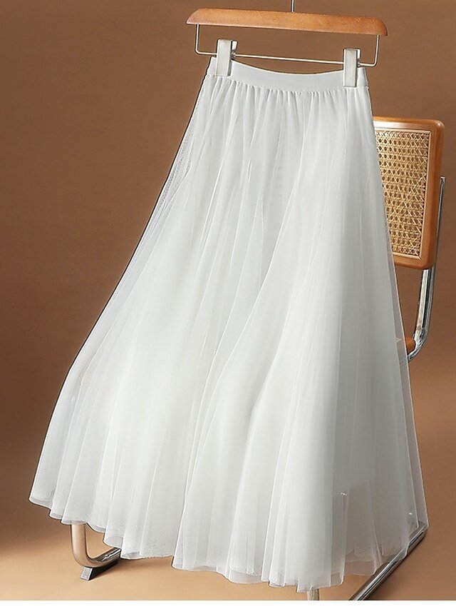 Elegant Swing Ruched Layered Solid Midi Skirt - Image 2