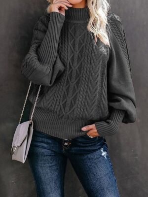 Elegant Textured Mock Neck Long Sleeve Sweater - Image 7