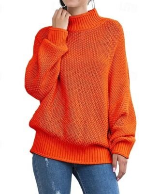 Elegant Textured Turtleneck Long Sleeve Sweater - Image 1